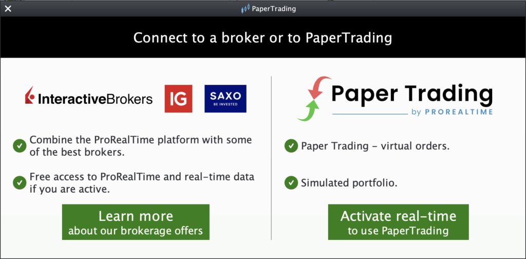 Connect ProRealTime to a broker o to Paper Trading