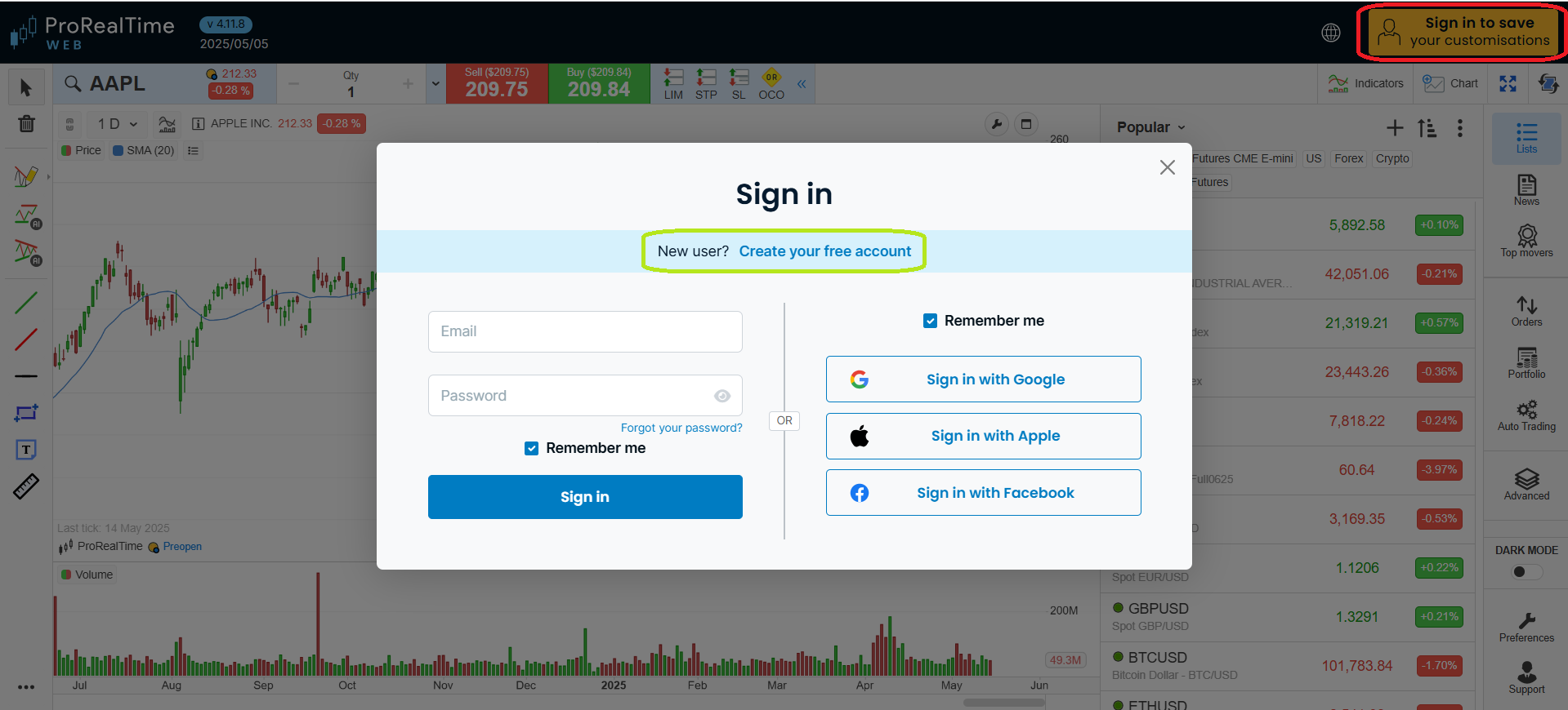 Opening a demo account - ProRealTime