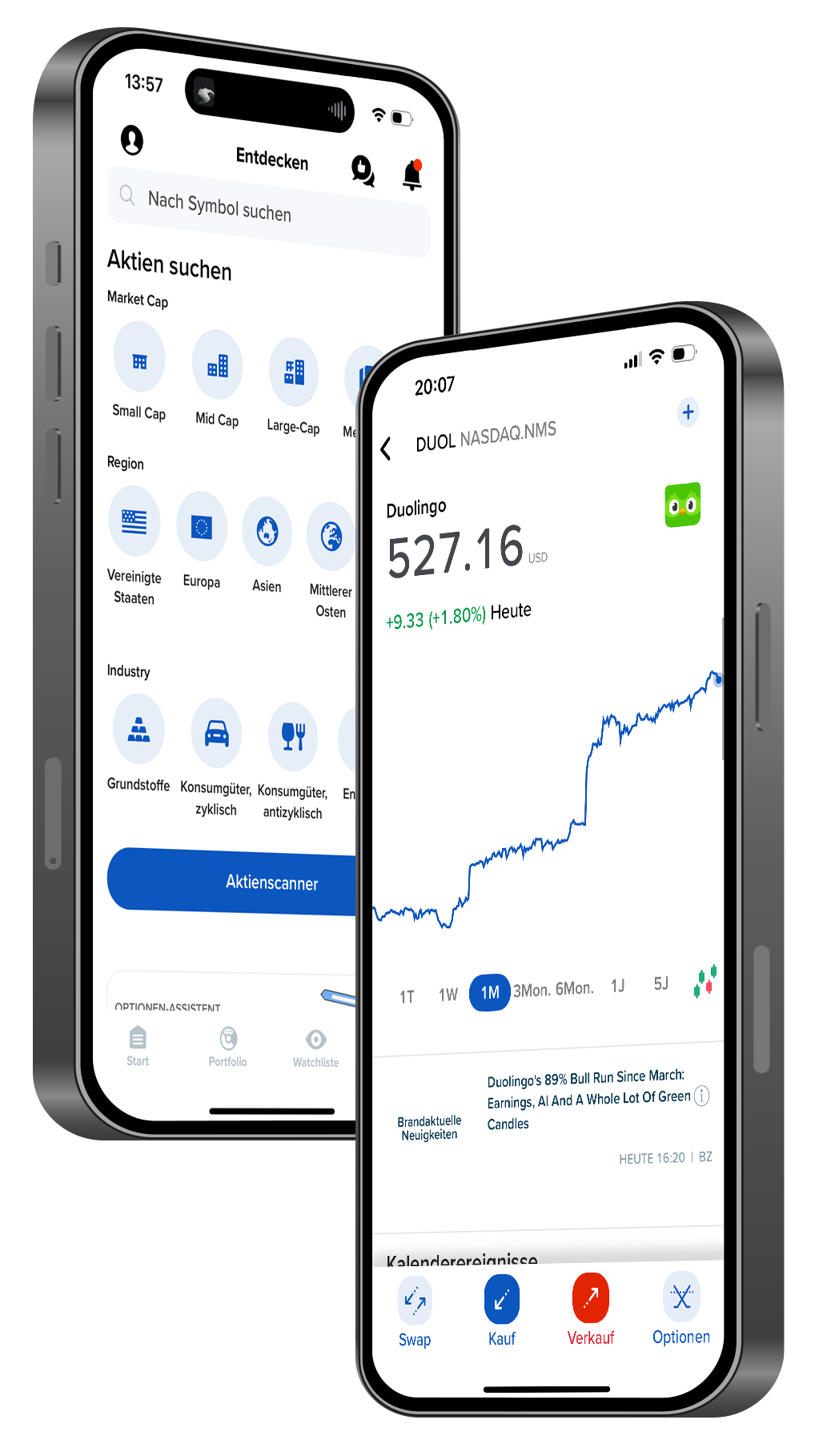 CapTrader Easy mobile app showing stock scanner and order view