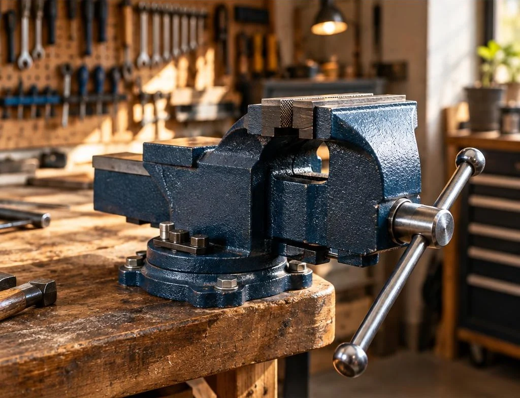 Bench vise on a workbench