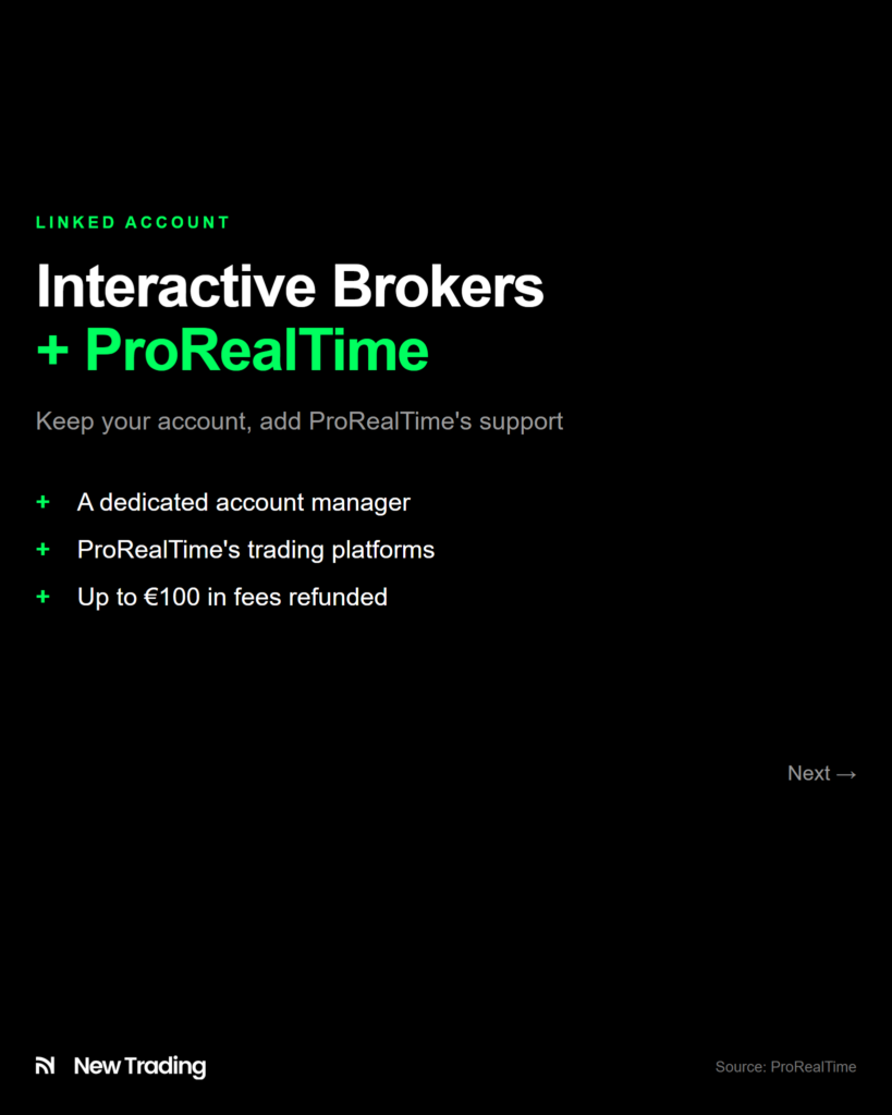 Interactive Brokers + ProRealTime: dedicated account manager, ProRealTime's trading platforms and up to €100 in fees refunded